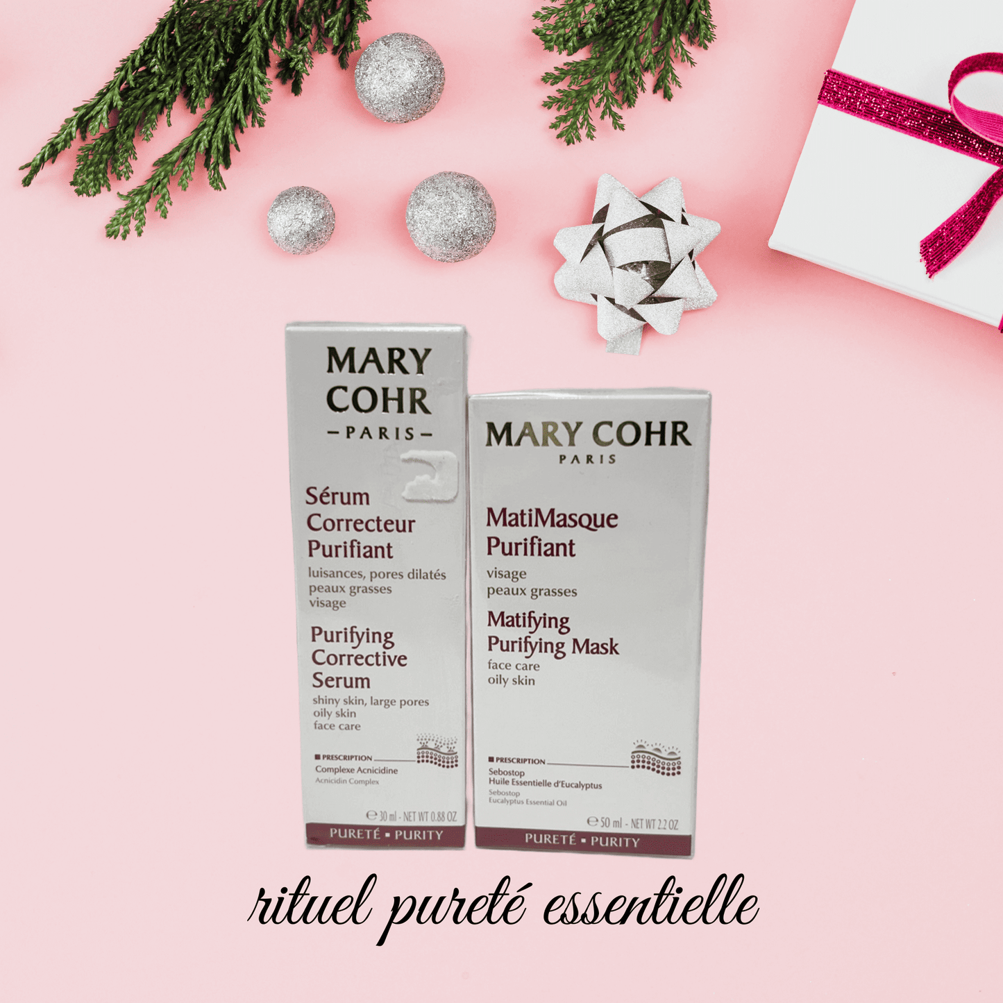 Coffret Pureté Essentielle Mary Cohr – sérum correcteur purifiant et Matimasque – 1 exemplaire disponible au Boudoir de Charlotte Arras