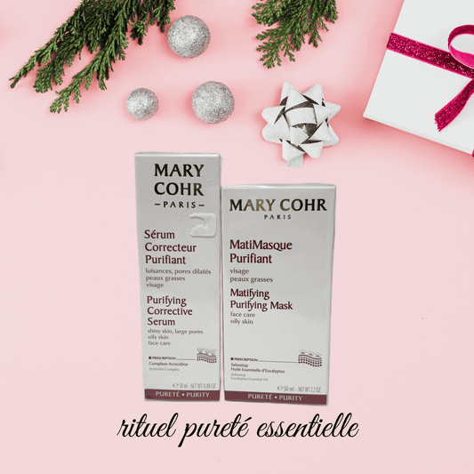 Coffret Pureté Essentielle Mary Cohr – sérum correcteur purifiant et Matimasque – 1 exemplaire disponible au Boudoir de Charlotte Arras